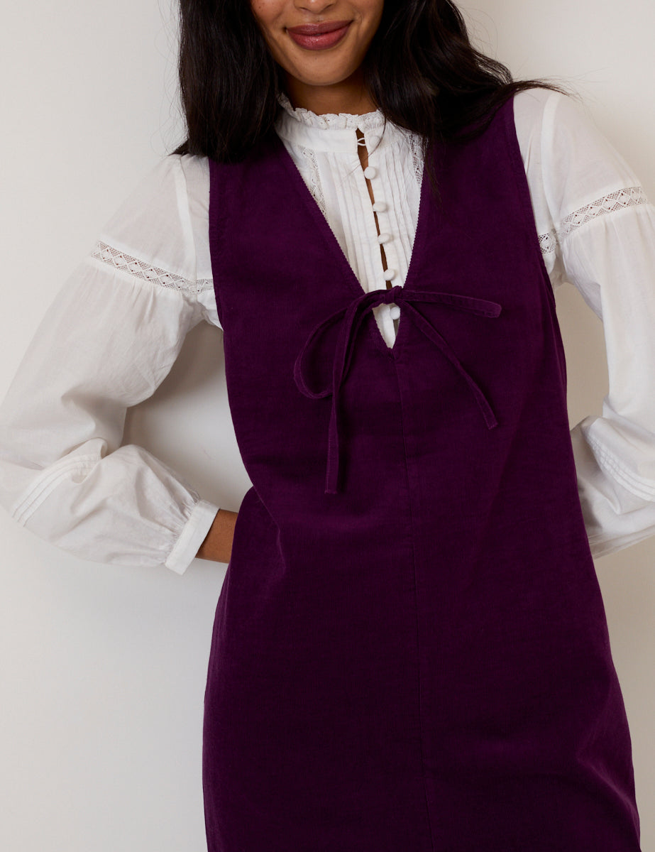 Purple Cord Nila Pinafore Mini Dress