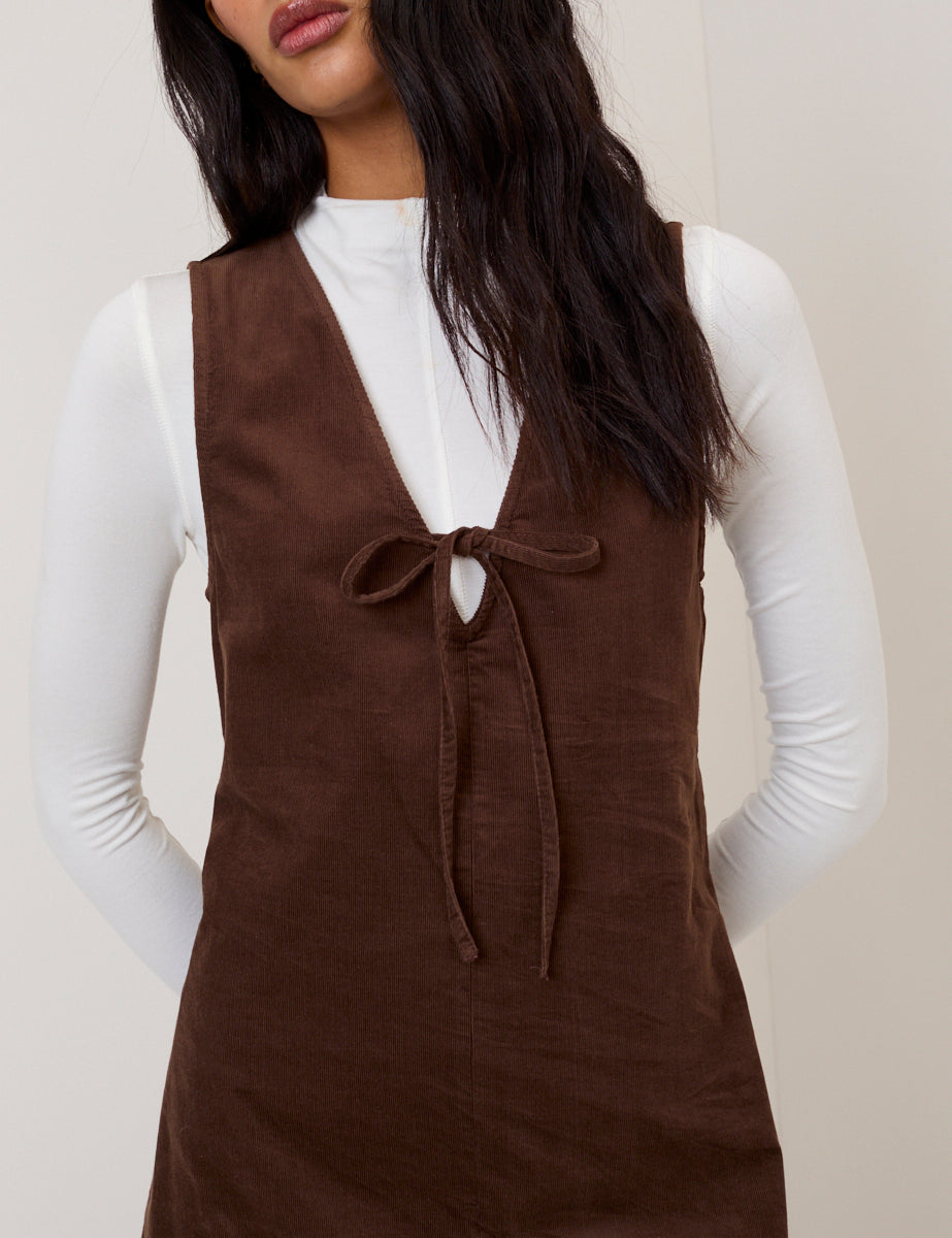 Brown Cord Nila Pinafore Mini Dress