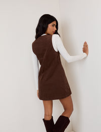 Brown Cord Nila Pinafore Mini Dress