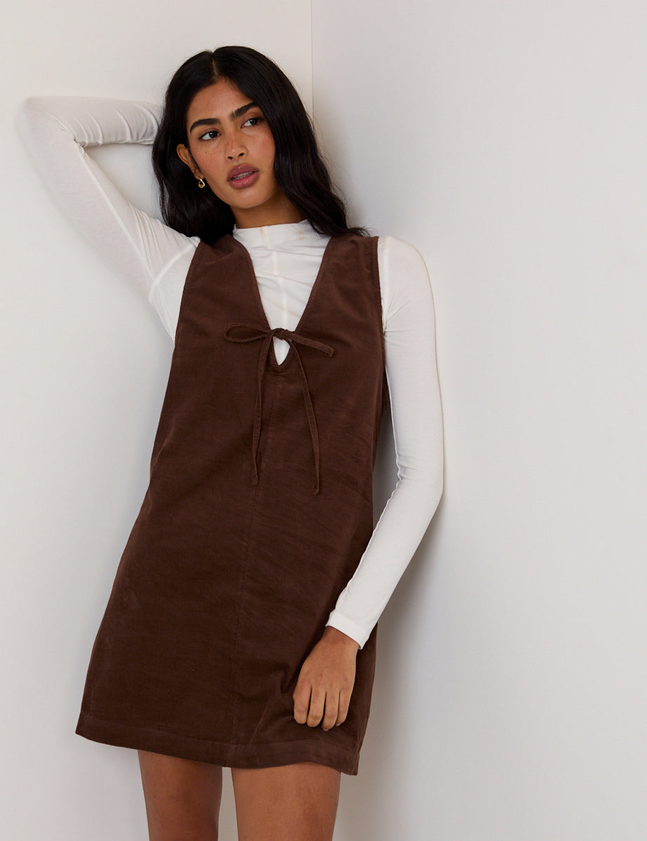 Brown Cord Nila Pinafore Mini Dress Brown Cord Nila Pinafore Mini Dress