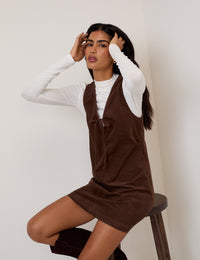 Brown Cord Nila Pinafore Mini Dress