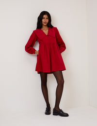 Red Cord Collar Cassis Mini Dress