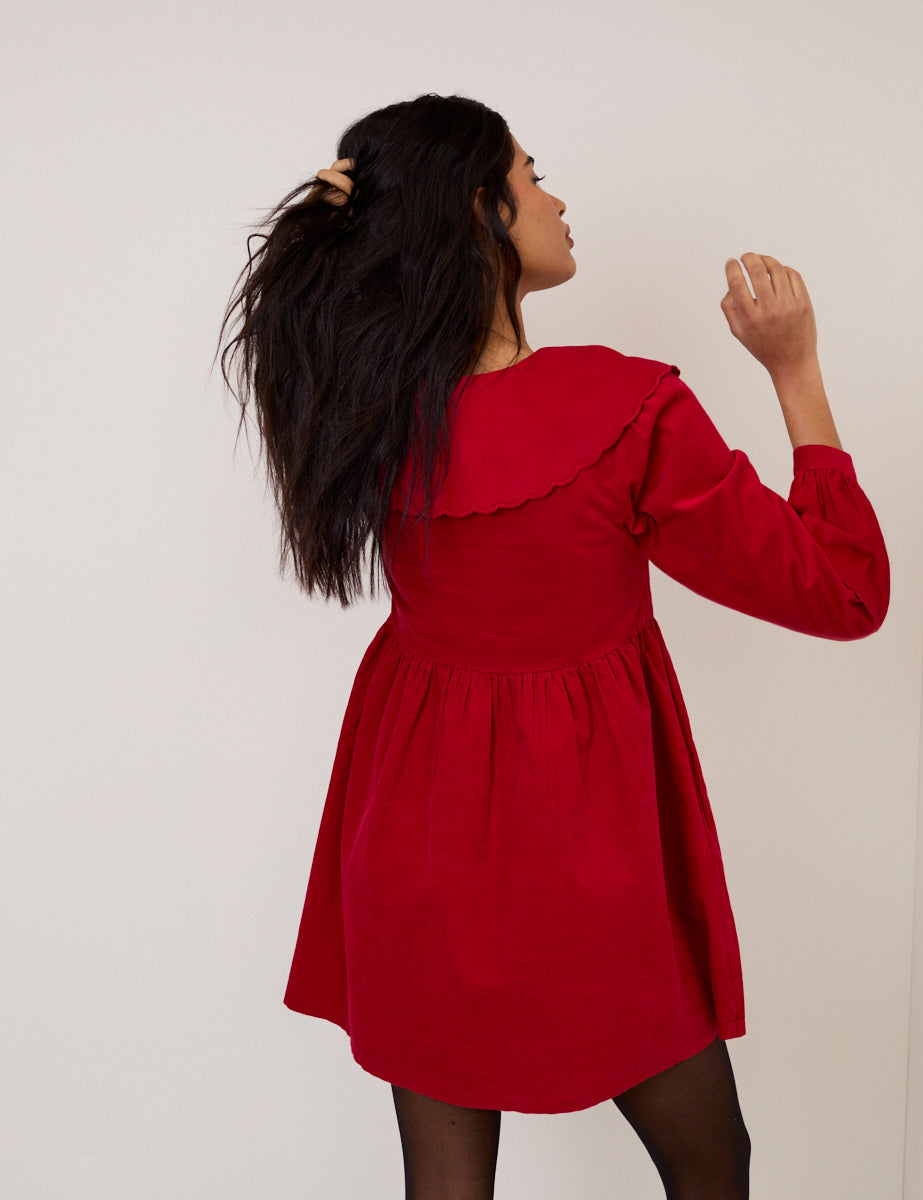Red Cord Collar Cassis Mini Dress Red Cord Collar Cassis Mini Dress