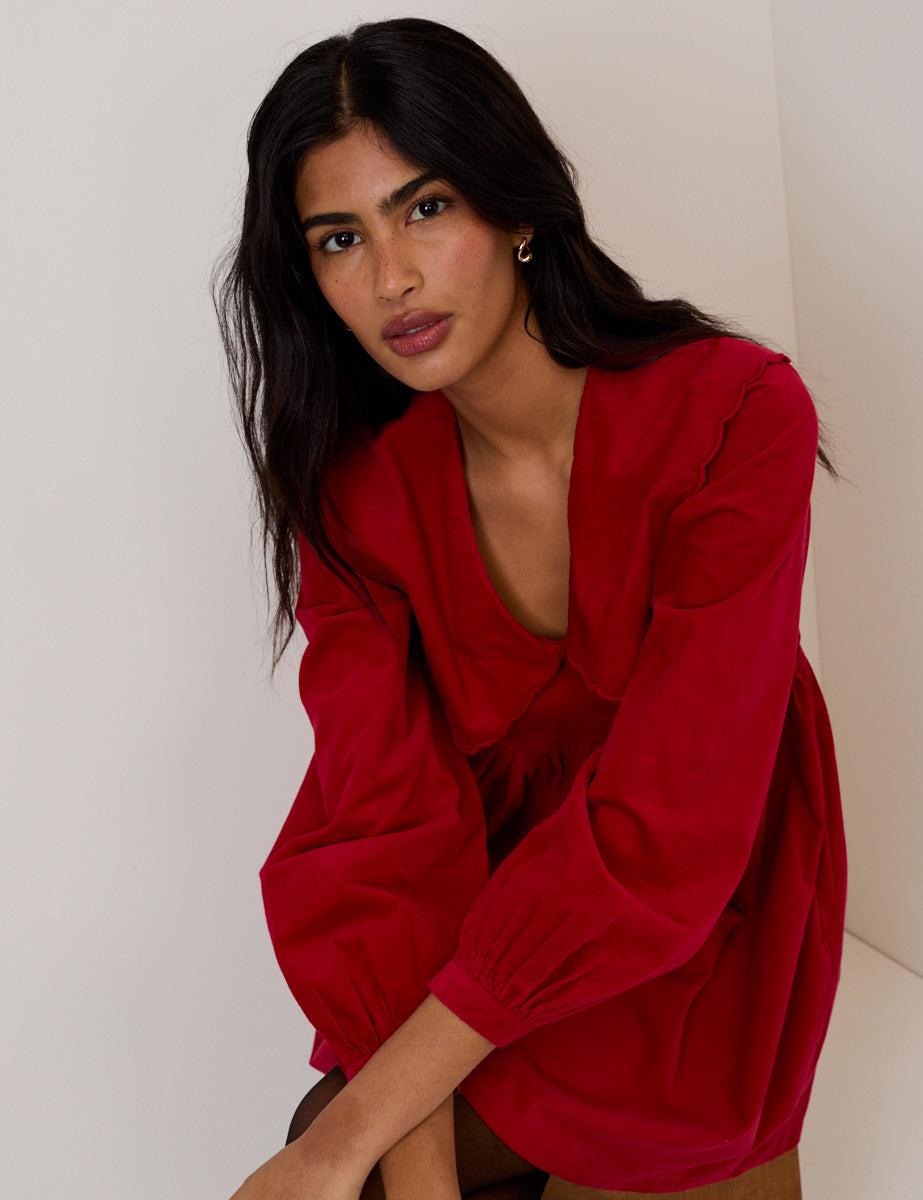 Red Cord Collar Cassis Mini Dress Red Cord Collar Cassis Mini Dress