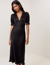 Black Polka Dot Jacquard Angela Midi Dress