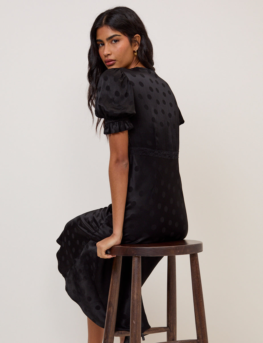 Black Polka Dot Jacquard Angela Midi Dress Black Polka Dot Jacquard Angela Midi Dress
