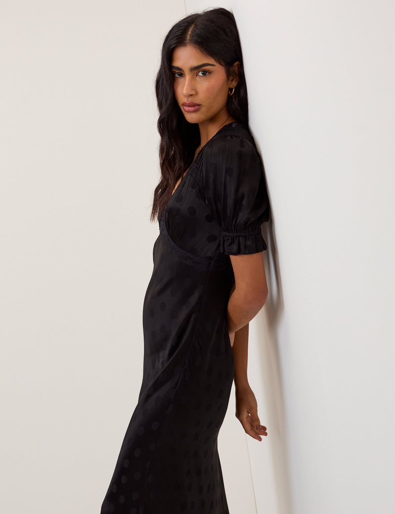 Black Polka Dot Jacquard Angela Midi Dress