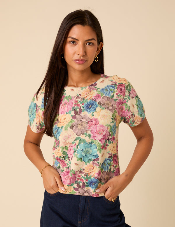 Floral Knitted Short Sleeve Top