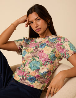 Floral Knitted Short Sleeve Top