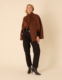 Brown Funnel Neck Cape Jacket