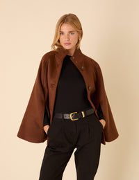 Brown Funnel Neck Cape Jacket