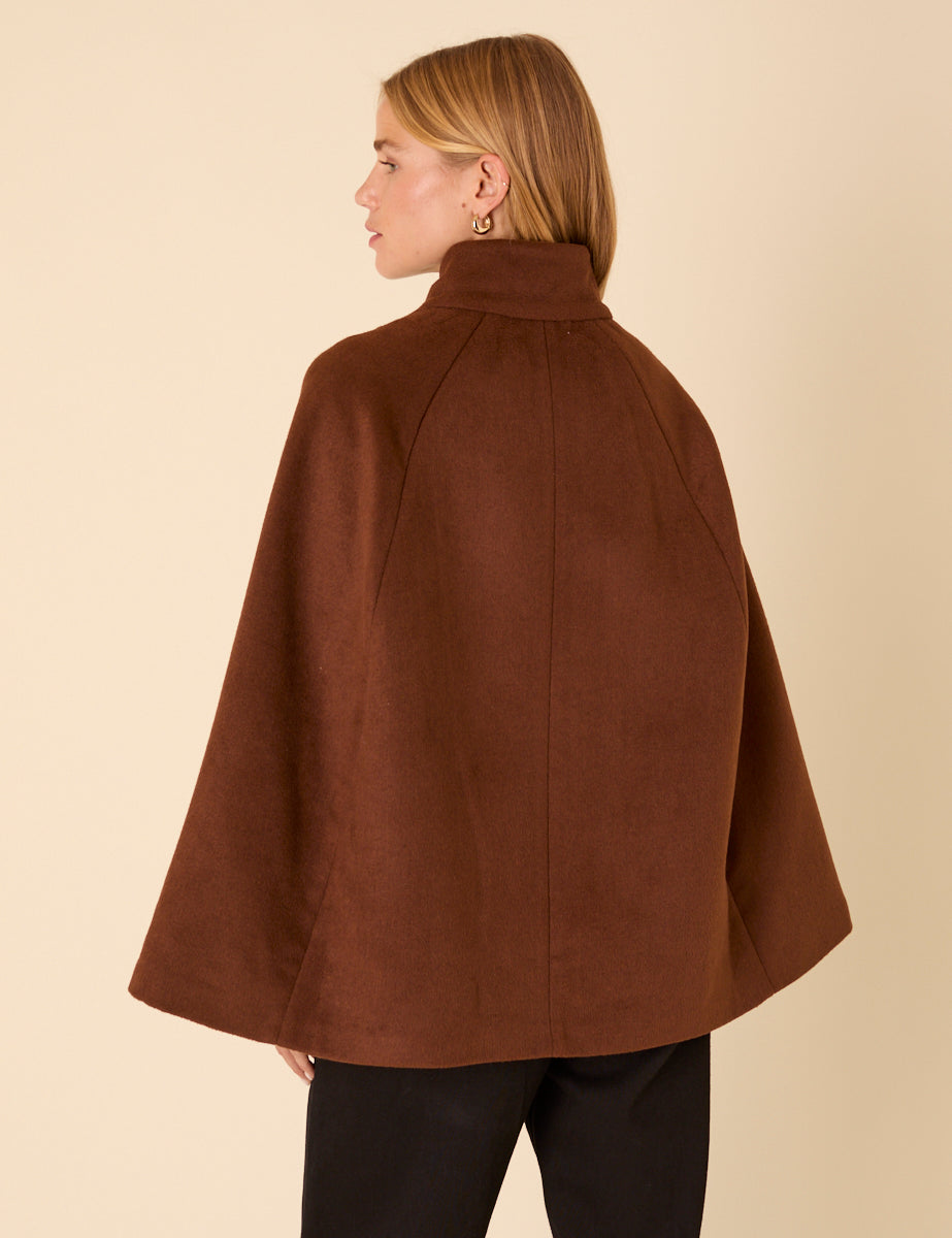 Brown Funnel Neck Cape Jacket