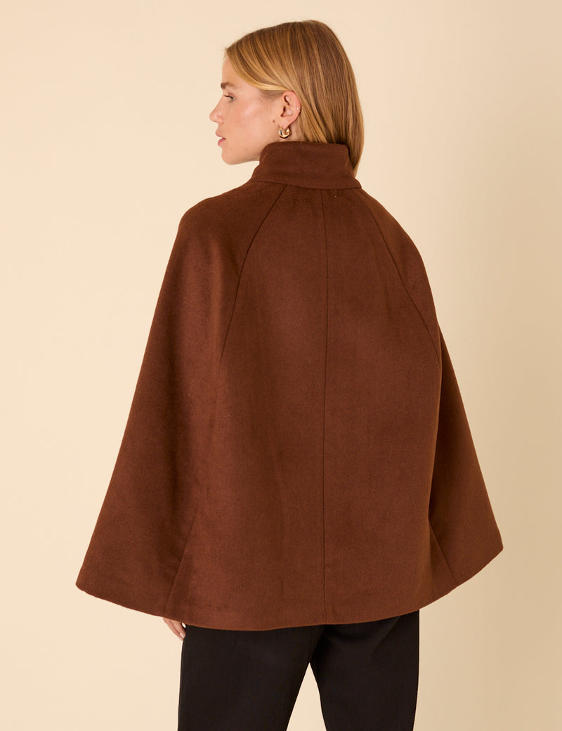 Brown Funnel Neck Cape Jacket