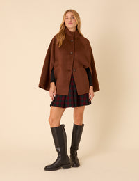 Brown Funnel Neck Cape Jacket