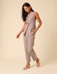 Brown Gingham Straight Leg Trousers