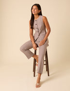 Brown Gingham Straight Leg Trousers