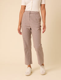 Brown Gingham Straight Leg Trousers