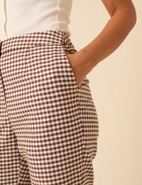 Brown Gingham Straight Leg Trousers