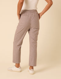 Brown Gingham Straight Leg Trousers