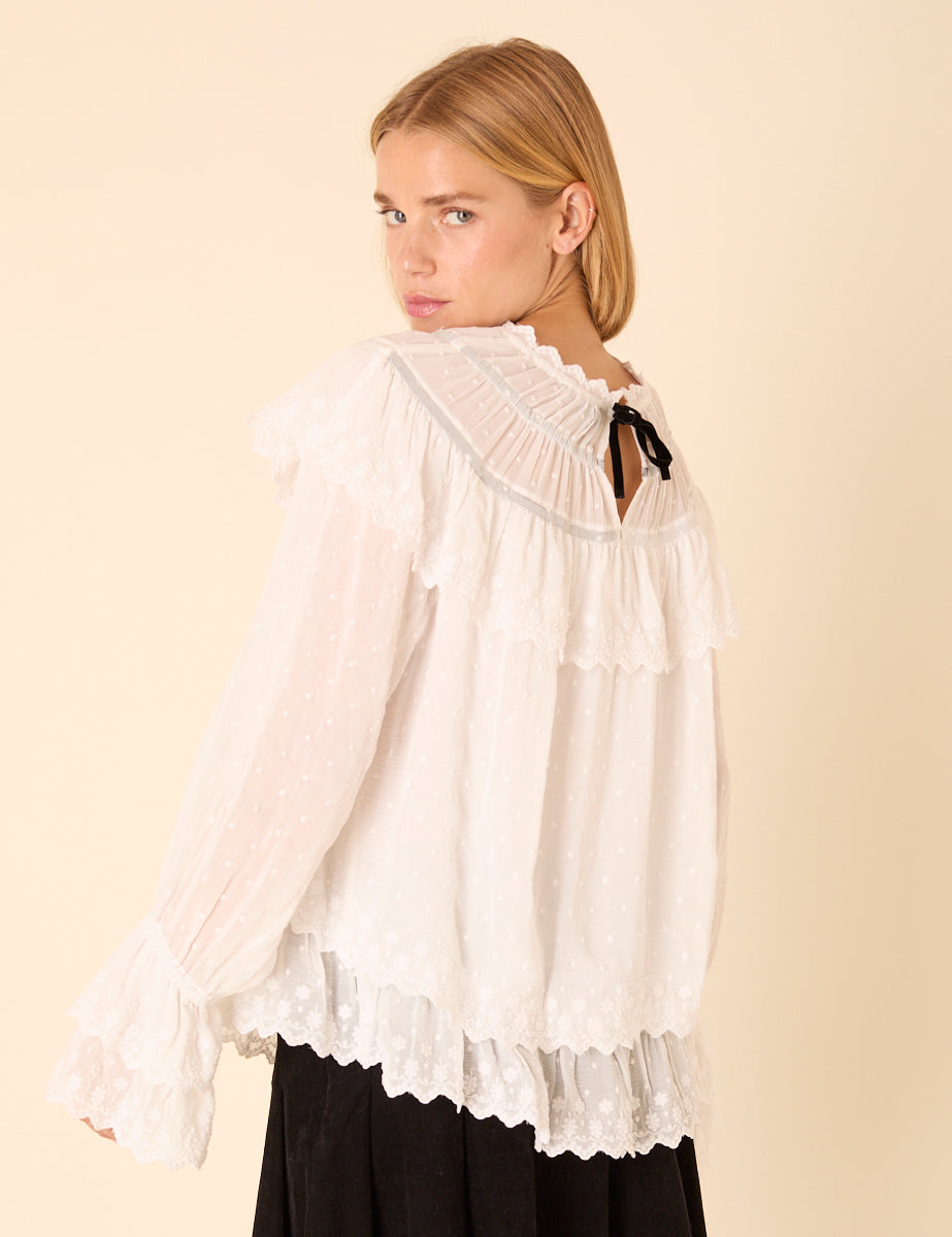White Ruffle Blouse