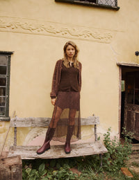 Brown Lace Midi Skirt