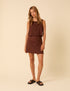 Brown Linen-Blend Mini Skirt