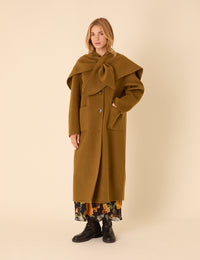 Green Wool-blend Scarf Shawl Coat