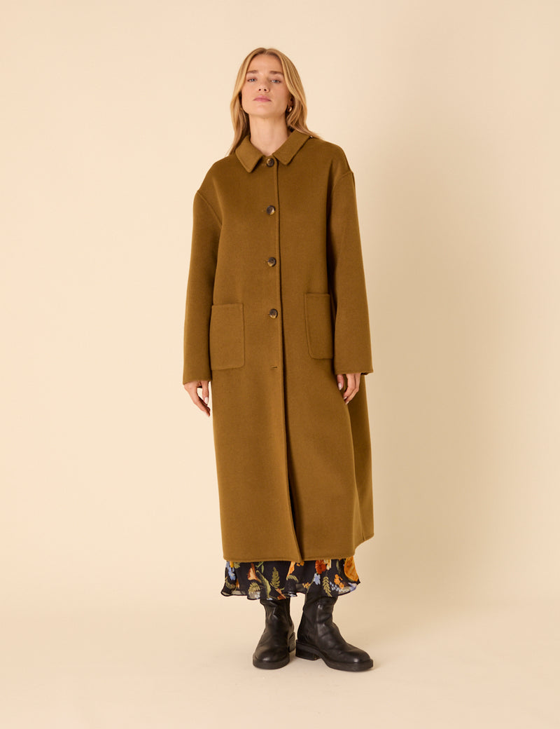 Green Wool-blend Scarf Shawl Coat