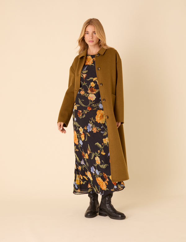 Green Wool-blend Scarf Shawl Coat