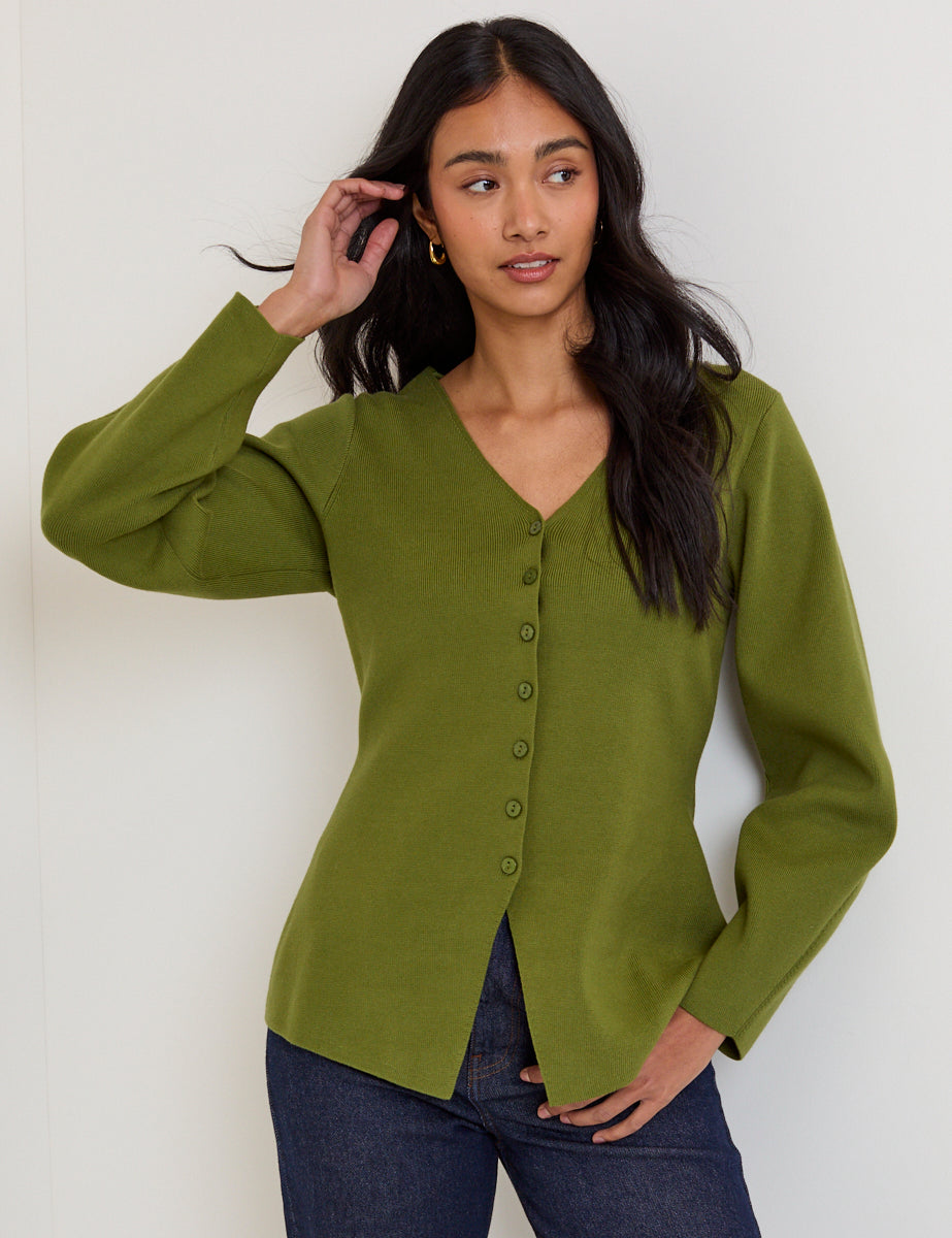Green Barrel Sleeve Cardigan