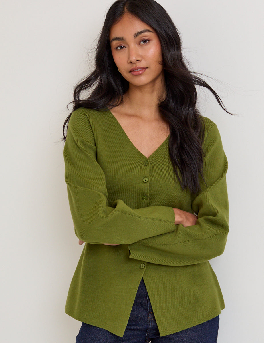Green Barrel Sleeve Cardigan
