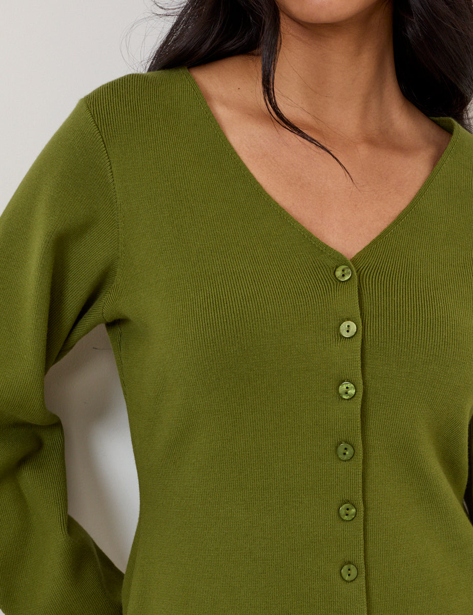 Green Barrel Sleeve Cardigan