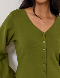 Green Barrel Sleeve Cardigan