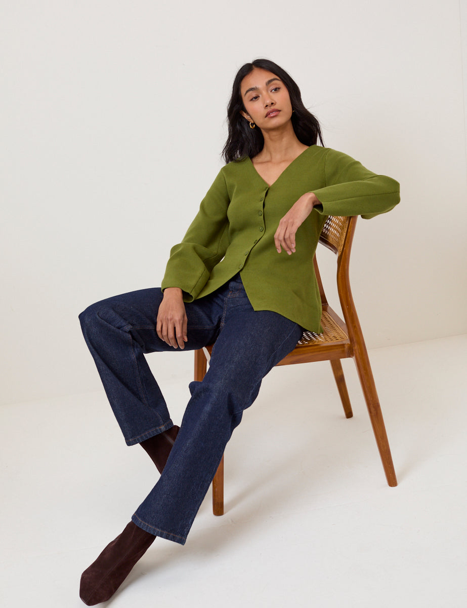 Green Barrel Sleeve Cardigan