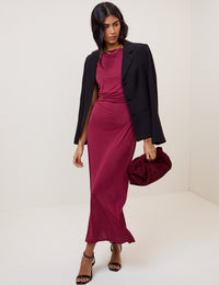 Burgundy Twist Shoulder Bethany Jersey Midi Dress