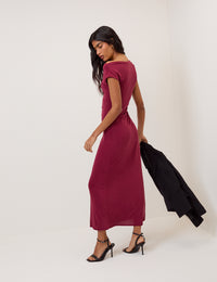 Burgundy Twist Shoulder Bethany Jersey Midi Dress