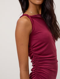 Burgundy Twist Shoulder Bethany Jersey Midi Dress