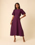 Purple Puff Sleeve Zola Midi Dress
