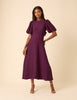 Purple Puff Sleeve Zola Midi Dress