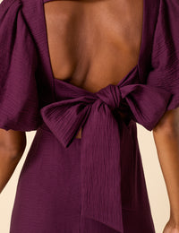 Purple Puff Sleeve Zola Midi Dress