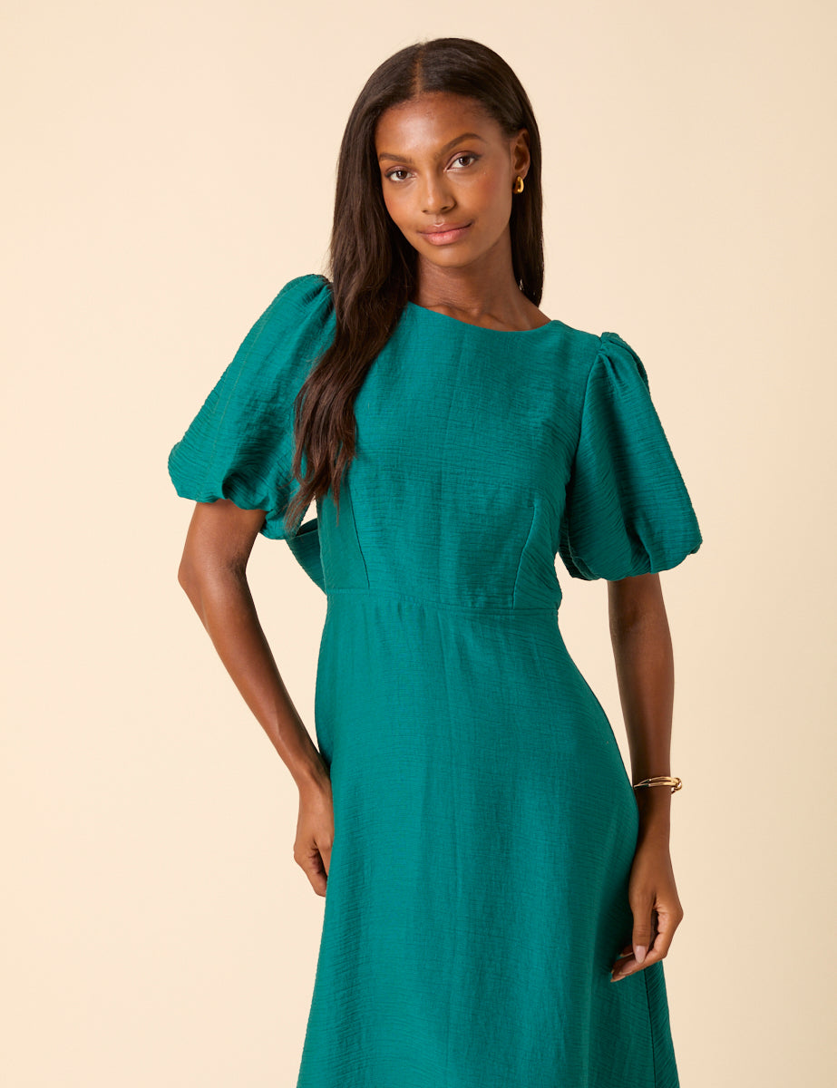 Green Puff Sleeve Zola Midi Dress Green Puff Sleeve Zola Midi Dress