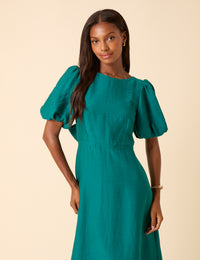 Green Puff Sleeve Zola Midi Dress
