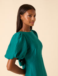 Green Puff Sleeve Zola Midi Dress