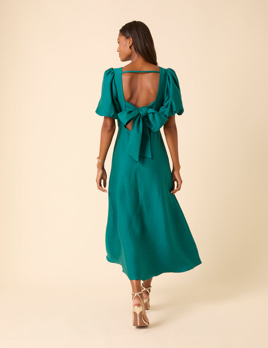 Green Puff Sleeve Zola Midi Dress
