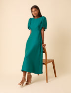 Green Puff Sleeve Zola Midi Dress