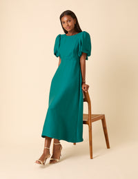 Green Puff Sleeve Zola Midi Dress