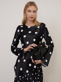 Black Polka Dot Asymmetrical Drop Alaia Midi Dress