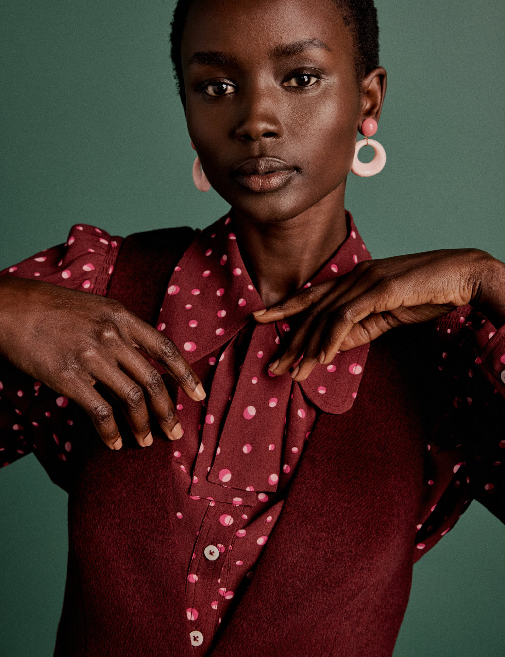 NC x Lisou Burgundy Crepe Statement Collar Blouse