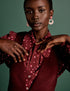 NC x Lisou Burgundy Crepe Statement Collar Blouse