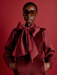 NC x Lisou Burgundy Satin Tie Neck Long Sleeve Blouse